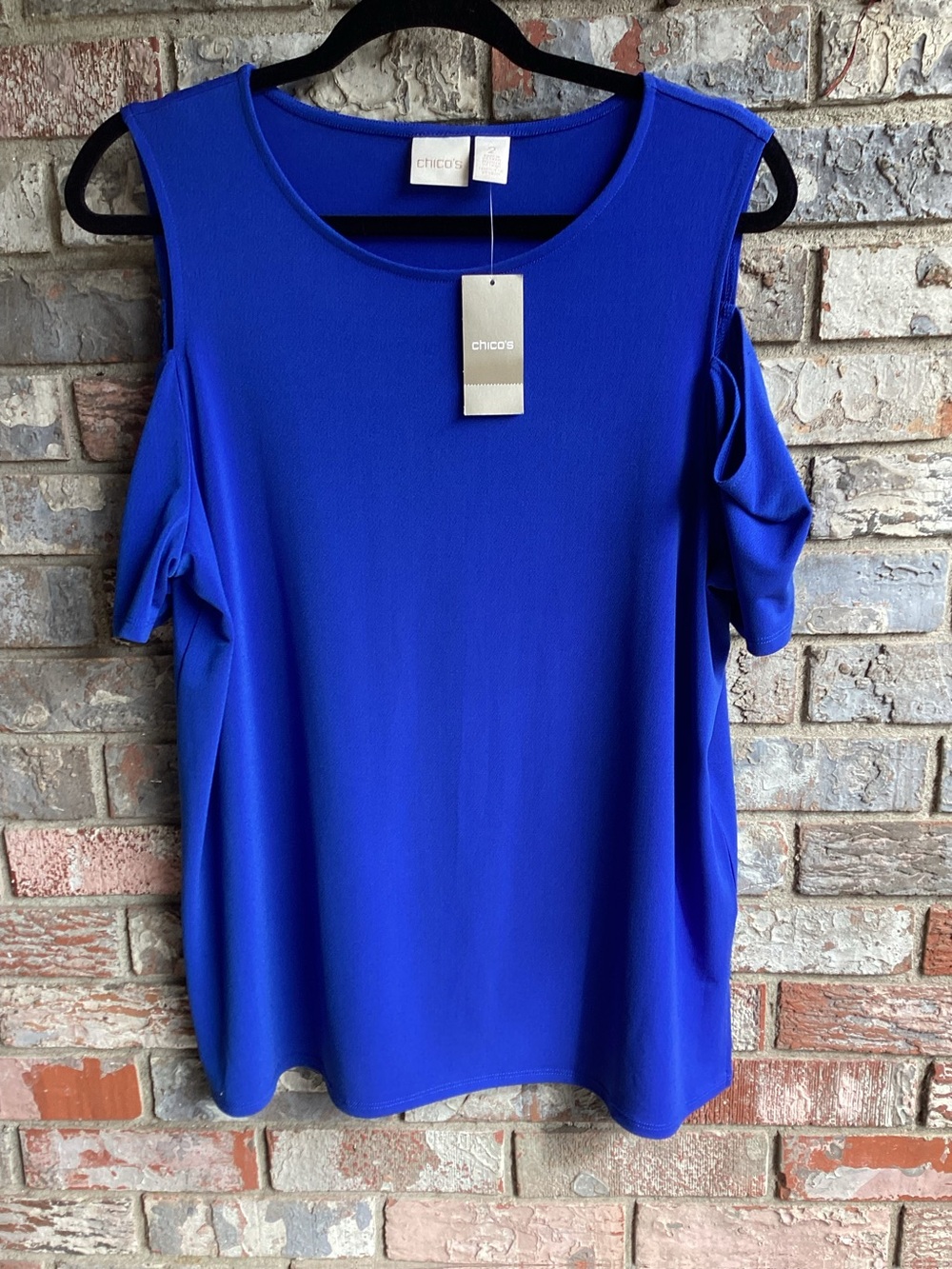 Chico's Cobalt Blue Cold-Shoulder Swing Tunic & Red Scoop Neck Top